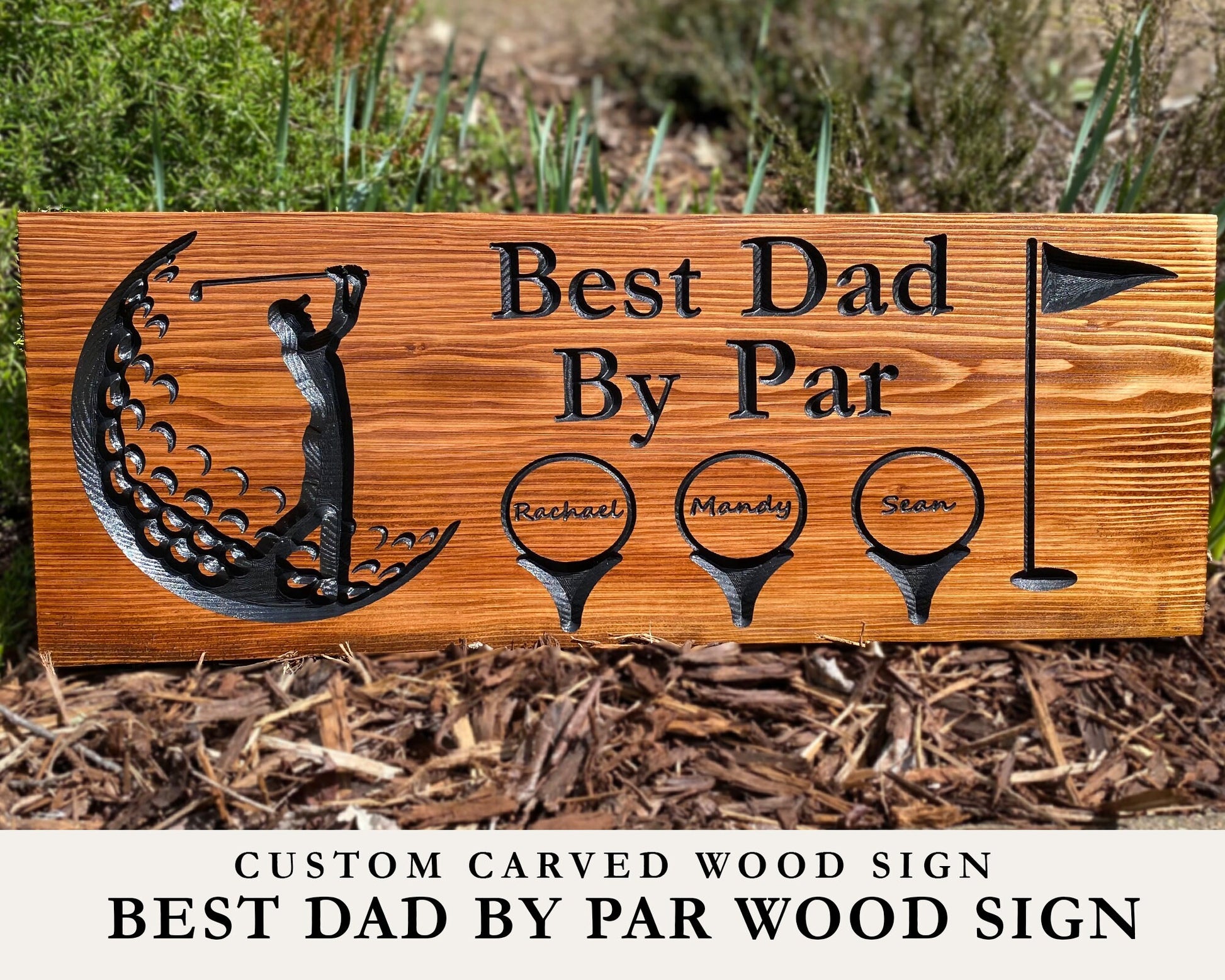 Father's Day Gift Sign, Personalized Best Dad By Par Golf Sign, Gift For Dad Custom Wood Sign For Garage, Shop or Workshop, Best Dad Sign