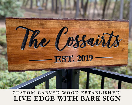 Live Edge Established Sign, Wooden Carved Cabin Sign, Custom Wood Sign, Custom Camp Sign, Mountain Home, Personalized Rustic Home Sign