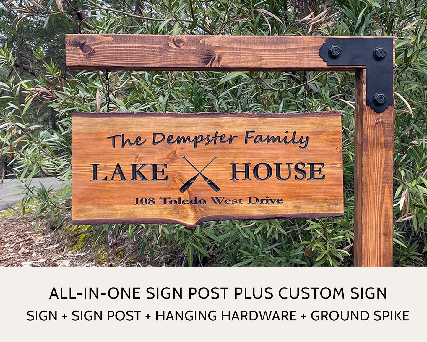 Address Sign Post, Custom Carved Wooden Sign with Sign Post, Home Address Sign For House, Lake House Sign, Beach House Sign, Cabin Sign