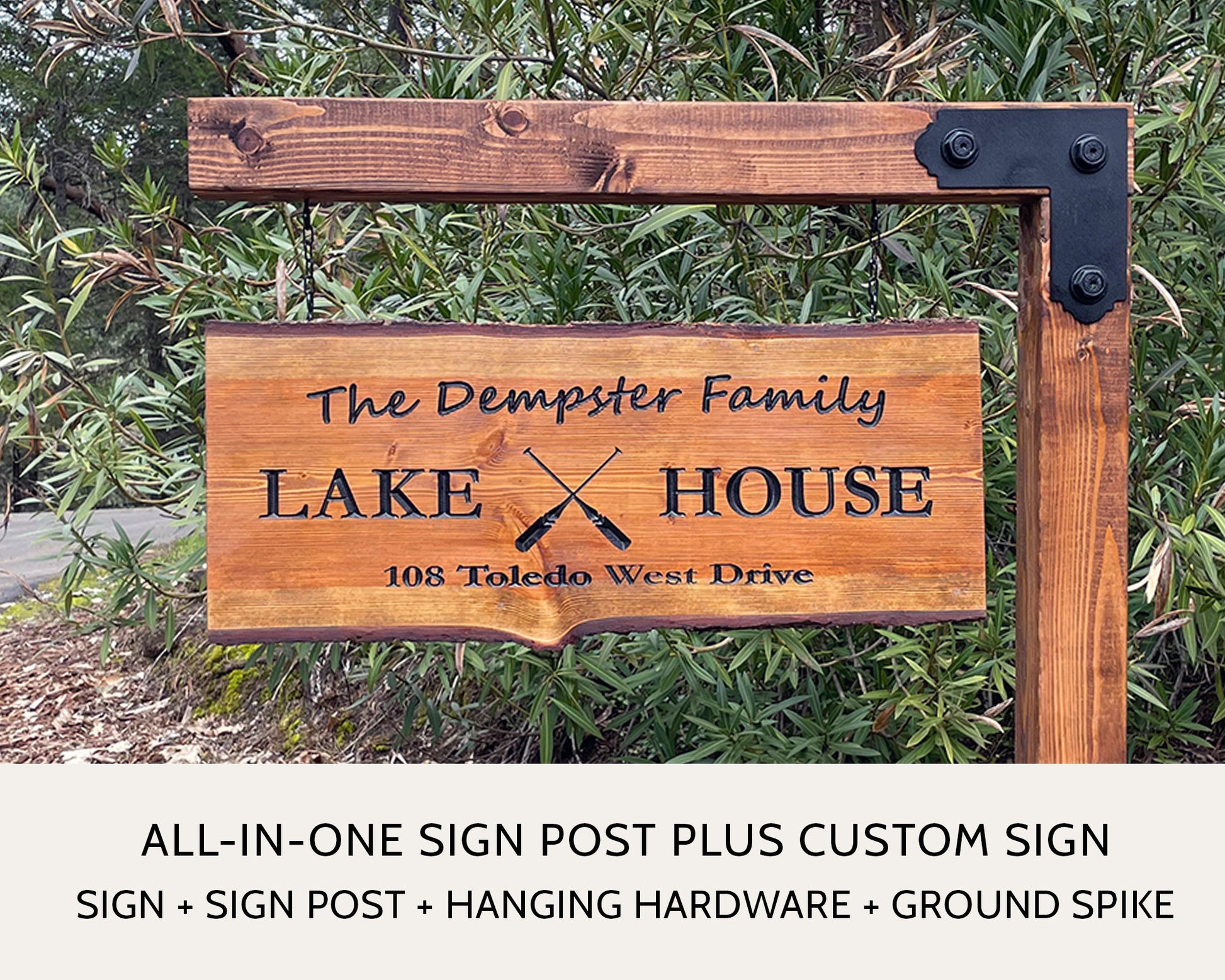 Address Sign Post, Custom Carved Wooden Sign with Sign Post, Home Address Sign For House, Lake House Sign, Beach House Sign, Cabin Sign