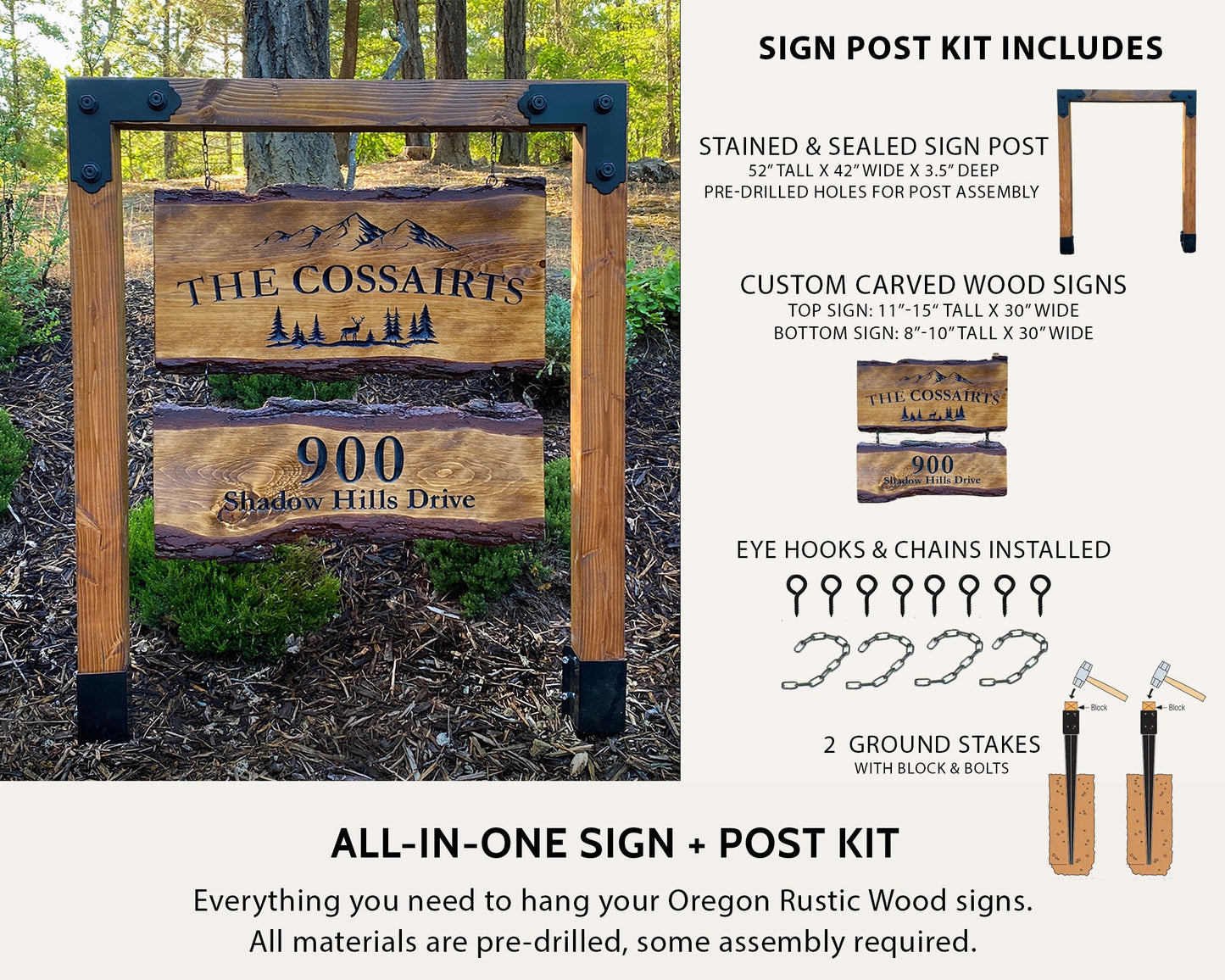 Address Sign Post, Custom Carved Wooden Signs with Sign Post, Home Address Sign For House, Lake House Sign, Beach House Sign, Cabin Sign