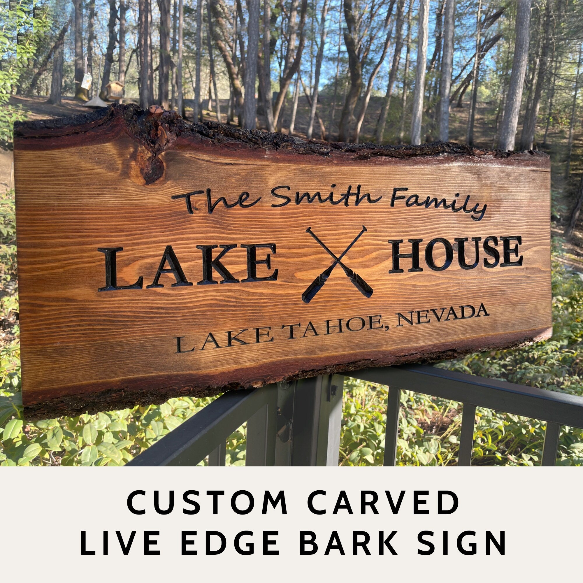 Personalized popular Live Edge Wood Signs. Includes a Likeness of Your Trailer