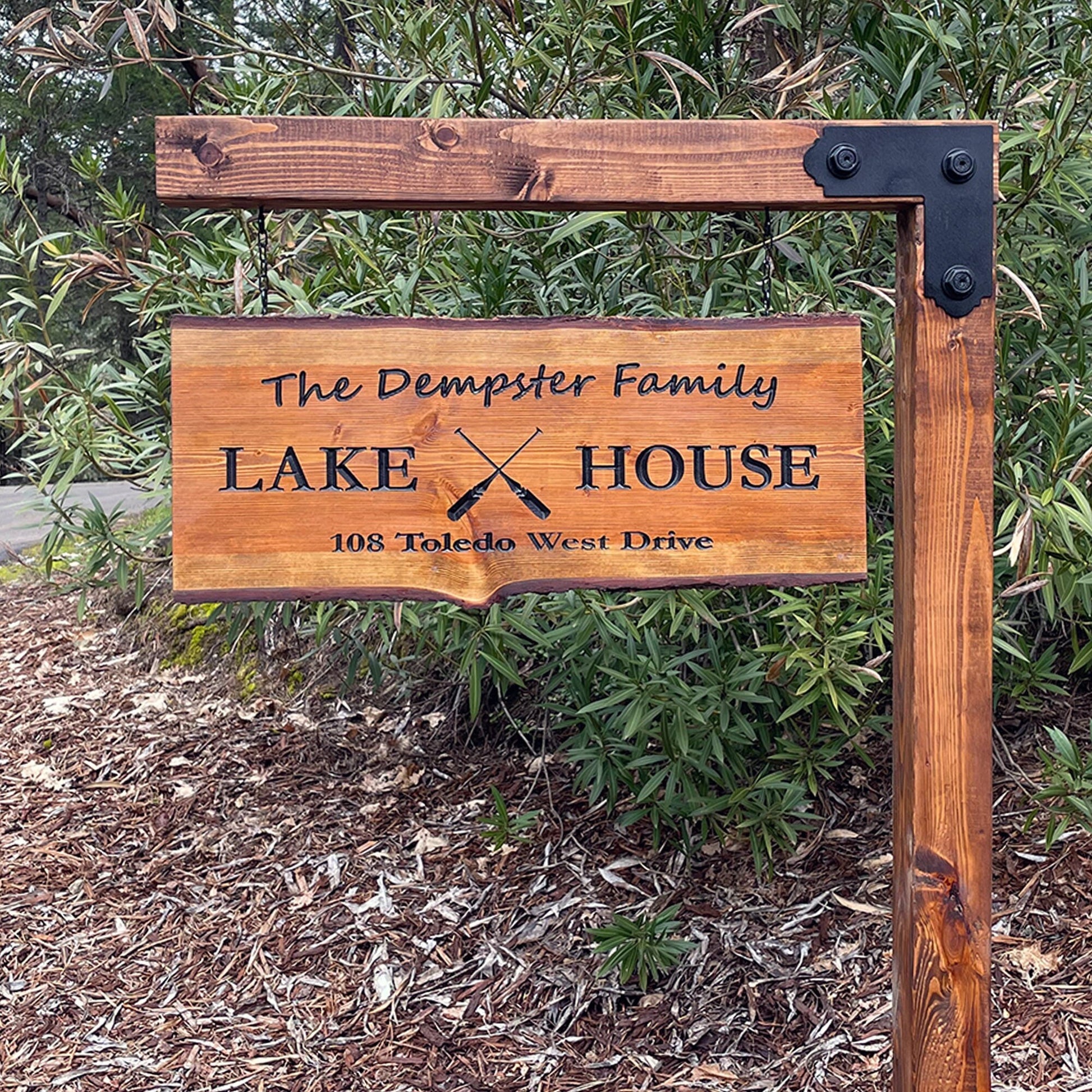 Address Sign Post, Custom Carved Wooden Sign with Sign Post, Home Address Sign For House, Lake House Sign, Beach House Sign, Cabin Sign