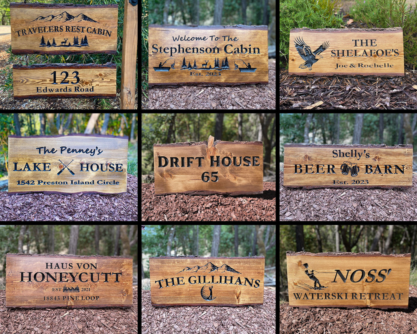 Outdoor Signs, Live Edge Bark Wooden Carved Sign, Custom Wood Sign, Custom Lake House Sign, Mountain Home, Personalized Rustic Home Sign